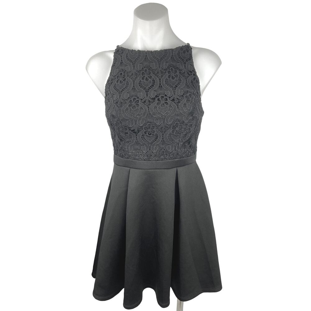 Alya Black Lace Sleeveless Pleated Fit & Flare Mini Skater Tank Dress Size XS